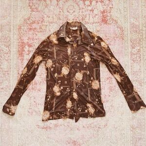 David Robert, Woman’s Floral Satin 1980s Disco Blouse